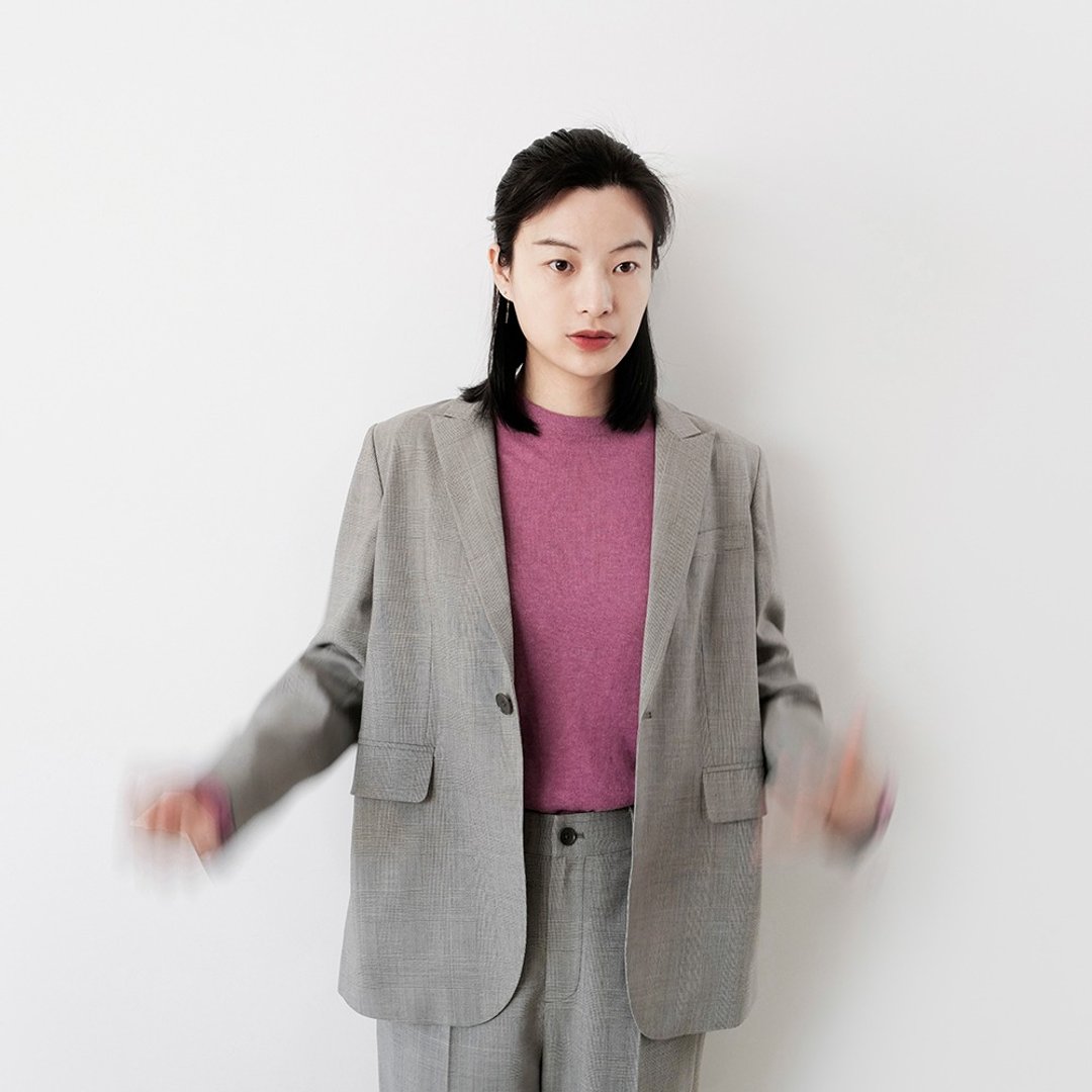 板栗研衣所 | 独立设计 芝麻灰温莎格精纺羊毛枪驳领BF风西服外套 - 女装西装外套/风衣 - 羊毛 