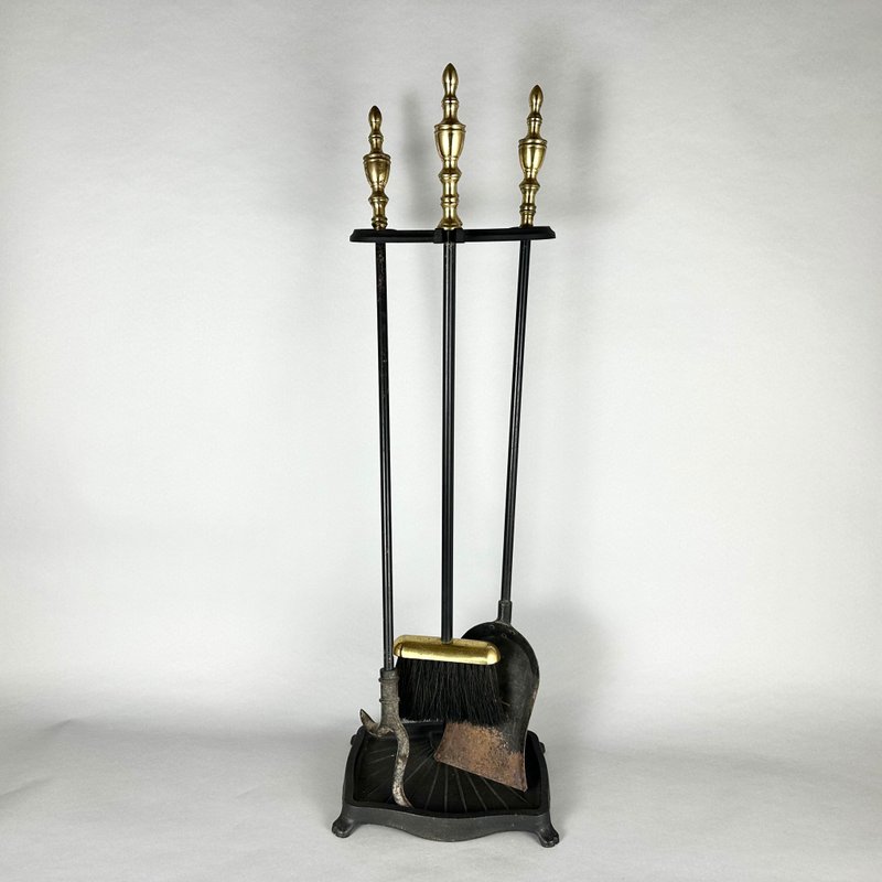 古董壁炉工具 4 件套铸铁黄铜配件 1930 年代 - 其他家具 - 其他金属 黑色