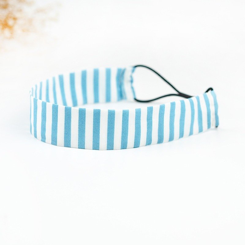 小牛村 Calf Village 手工弹性发带 夏日不闷热 舒适超轻薄 百搭 {经典条纹} 水蓝【A-78】 - 发饰 - 棉．麻 蓝色