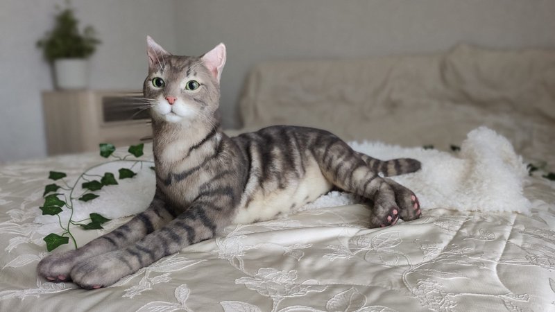 拟真绒毛猫咪玩偶 - 玩偶/公仔 - 其他人造纤维 咖啡色