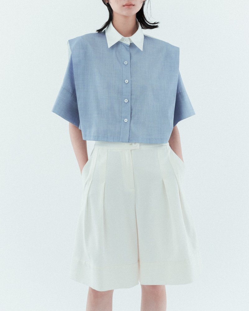 UUIN_白大折五分短裤 - 女装短裤 - 棉．麻 白色