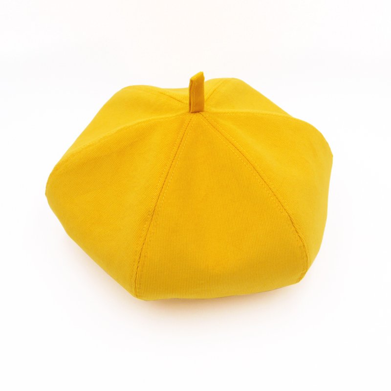 /手工贝雷帽/ 黄色 灯芯绒 薄荷绿 棉布 双面佩戴 - 帽子 - 棉．麻 黄色