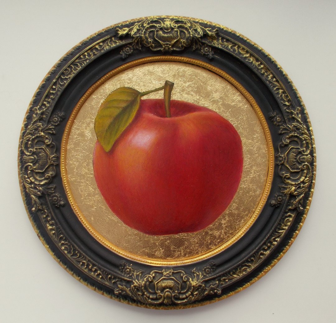 画苹果 红色和金色 圆形画 苹果 极简主义 金箔画 - 墙贴/壁贴 - 其他材质 多色