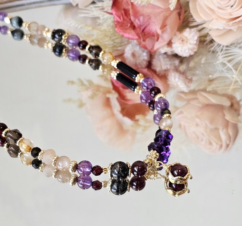 暗巫的金色预言-紫水晶/红石榴/黑发晶/茶晶/奶茶月光/水晶项链 - 锁骨链 - 水晶 多色