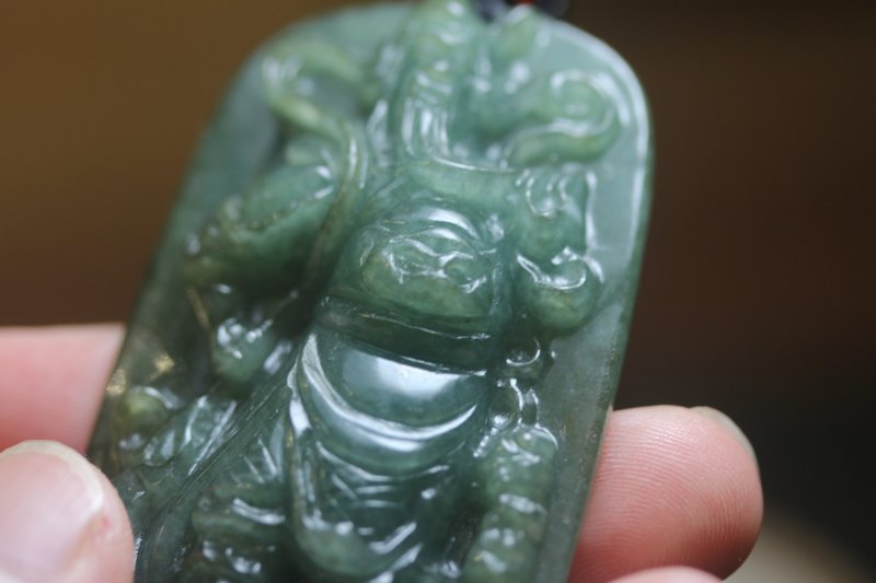 【关公】A货翡翠 | | 忠义勇武关云长吊坠|招财进宝男士 项链挂件 - 项链 - 玉石 绿色