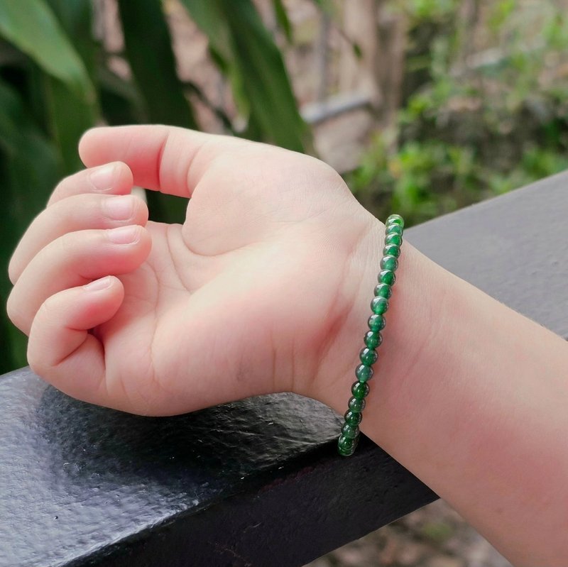 高品质翡翠手链，海蓝色与帝王绿，3.5毫米圆珠。 - 手链/手环 - 宝石 绿色