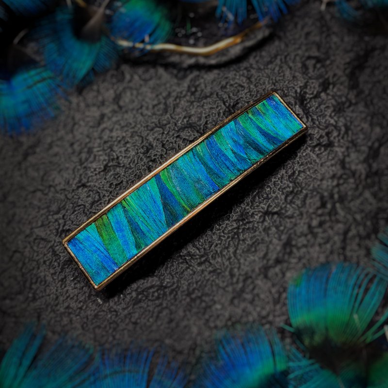 【手作】点翠工艺 孔雀羽毛镶嵌几何发夹 款式3 - 发饰 - 玫瑰金 蓝色