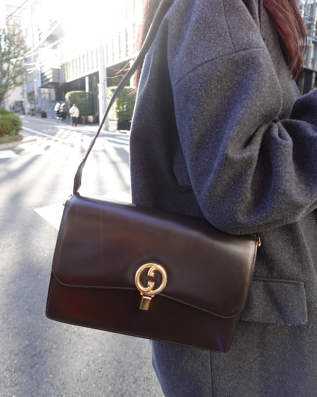 中古包 Gucci 古驰 复古深朱古力色 Vintage GG 肩背包 - 手提包/手提袋 - 真皮 黑色