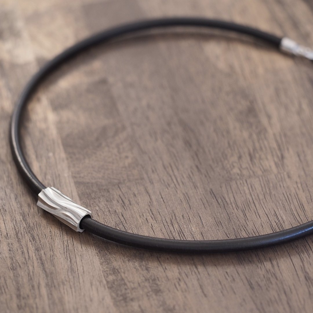 Log Men's Leather Necklace Silver 925 - 项链 - 其他金属 黑色