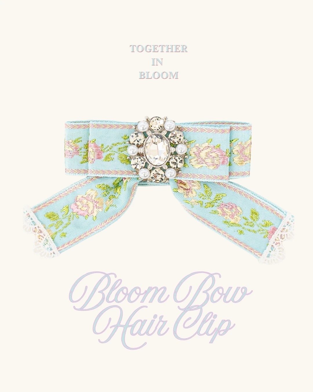 花语蝴蝶结发夹 Bloom Bow Hair Clip—蓝绿花 - 发饰 - 聚酯纤维 绿色