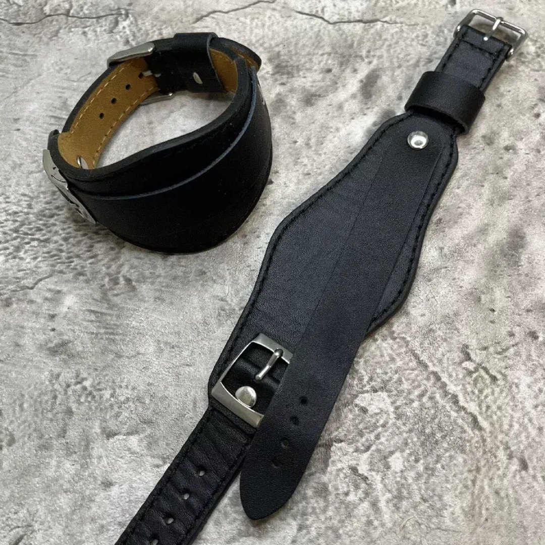 Timeless 纯黑皮革真皮手男士款手表腕带16/18/20/22MM - 表带 - 真皮 多色