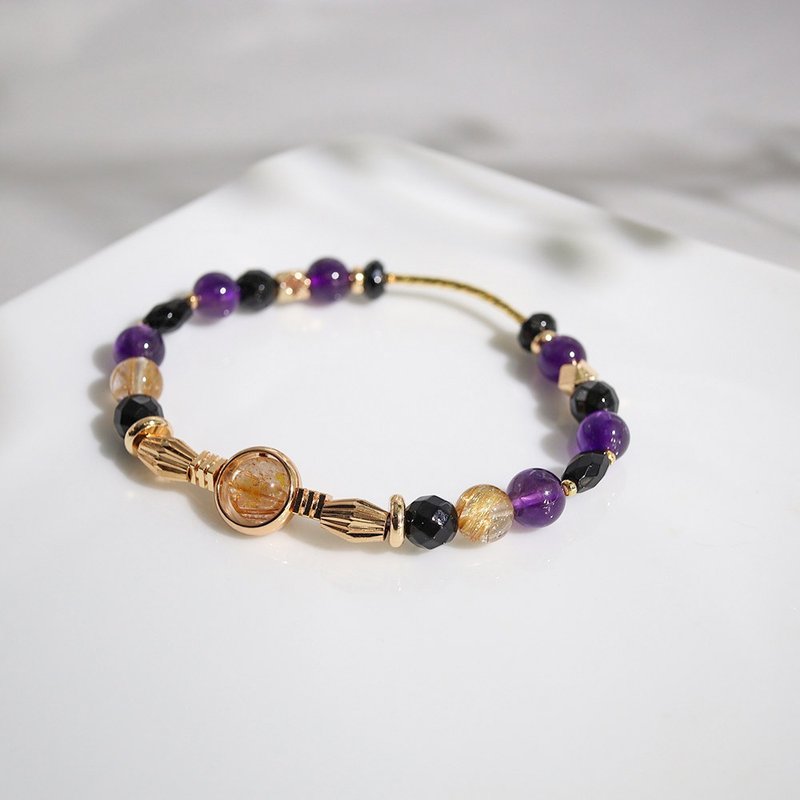 夜空下的艾菲尔铁塔 | A35钛晶黑玛瑙紫水晶手链 - 手链/手环 - 宝石 黑色