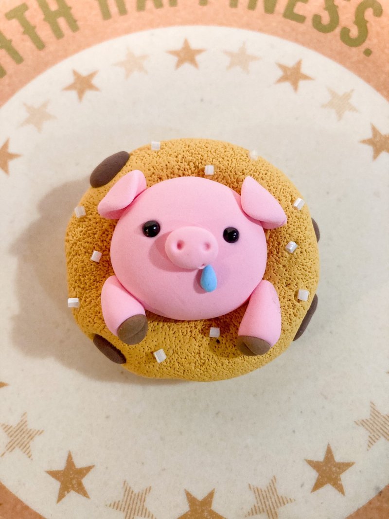 亲子黏土材料包 好吃动物系列 - 小猪甜甜圈黏土材料包 - 陶艺 - 粘土 咖啡色