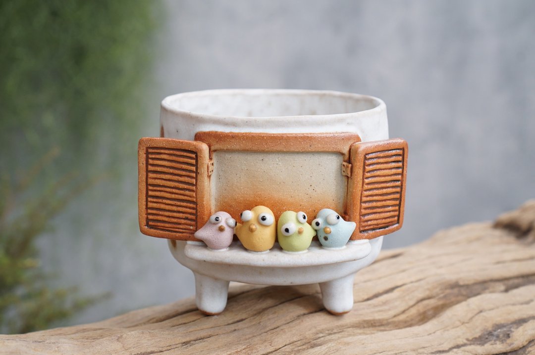 bird plant pot for cactus - 植栽/盆栽 - 陶 白色