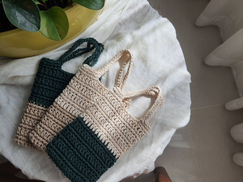 【初秋】纯棉编织双色手提小包 / 手机袋 - 手提包/手提袋 - 棉．麻 卡其色