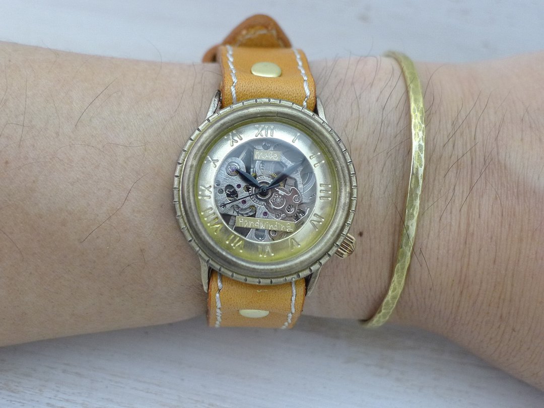 Handmade Watch BHW068 Sewing Stitch 33mm Manual Winding Brass Roman Numeral Index - 女表 - 铜/黄铜 金色