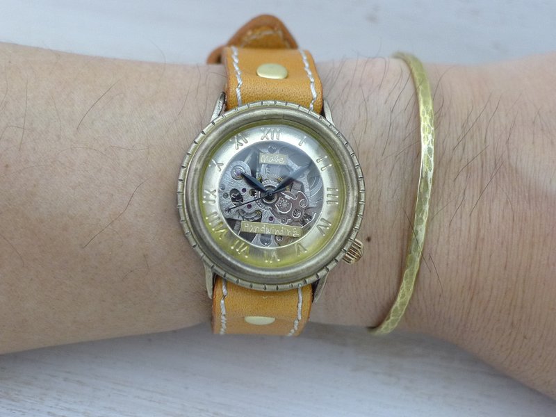 Handmade Watch BHW068 Sewing Stitch 33mm Manual Winding Brass Roman Numeral Index - 女表 - 铜/黄铜 金色