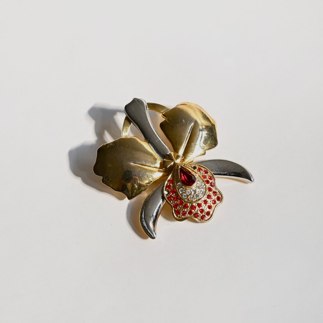 【蛋植物古着】魔法兰花金属古董丝巾环 - 丝巾 - 其他金属 金色