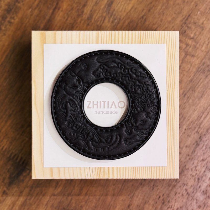 原创手工制作牛皮剑道刀镡 猫侍武者 黑色 剑锷 Tsuba - 运动配件 - 真皮 黑色