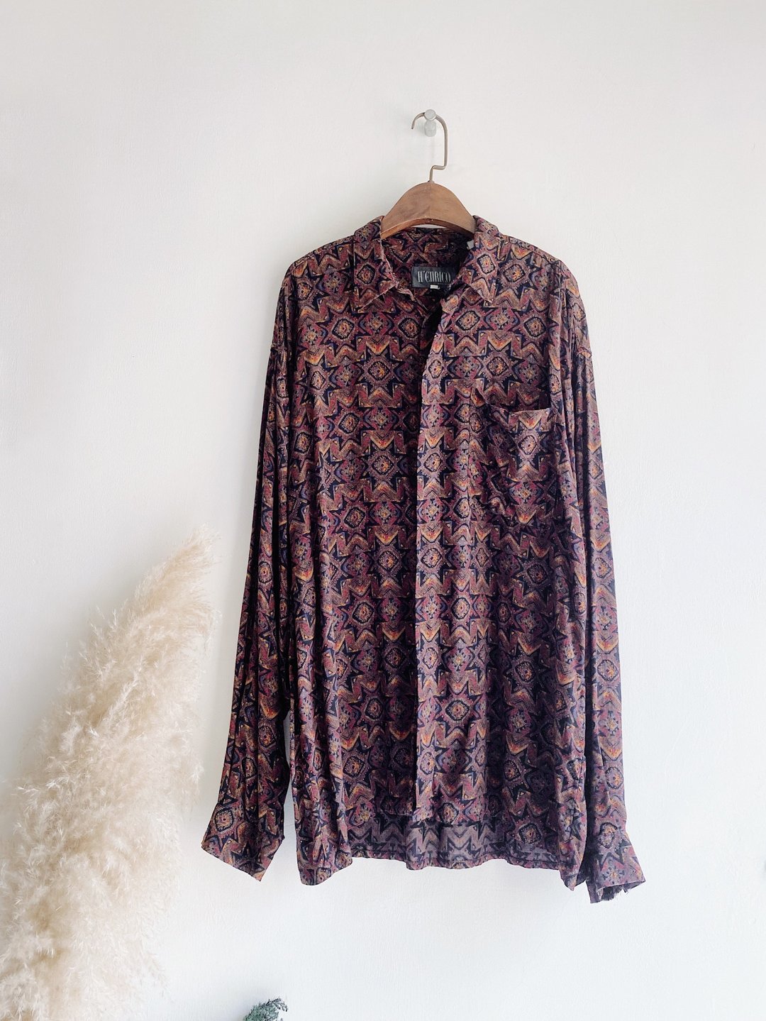 黑橙红宫廷华丽花纹图腾 古着纯丝衬衫上衣 vintage Shirt - 女装衬衫 - 丝．绢 多色