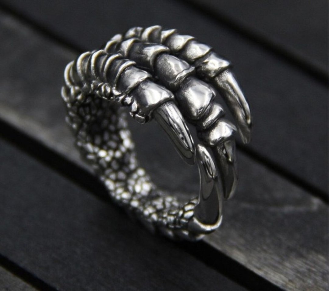 Real Thai S 925 Silver Men Cool Eagle Claw Finger Rings Exaggerated Design - 戒指 - 纯银 银色