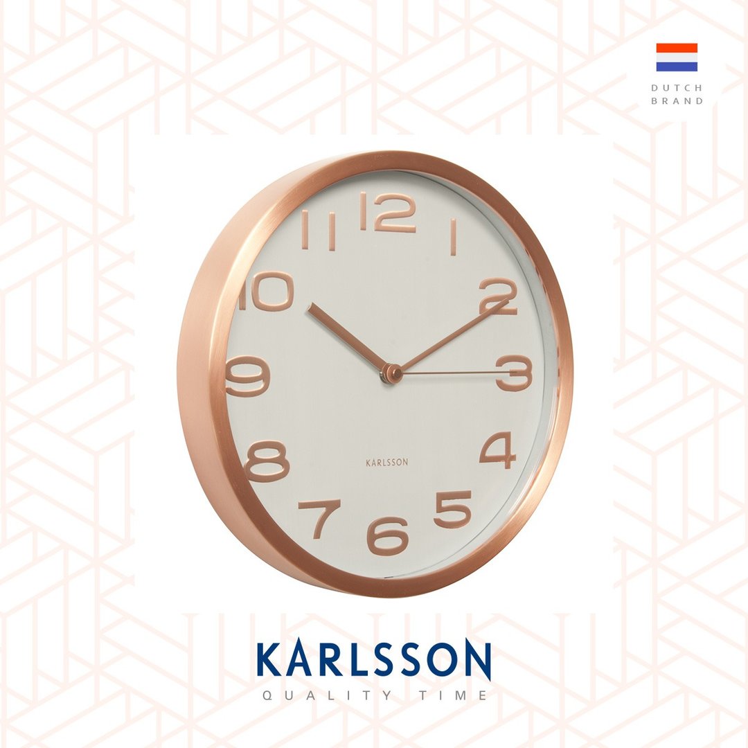 荷兰Karlsson, Wall clock 29cm Maxie copper numbers white - 时钟/闹钟 - 其他金属 白色