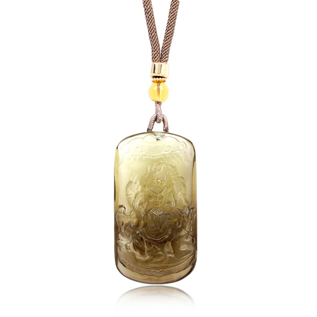 黄水晶 顶级冰种大黑天护法神吊坠 黄水晶吊坠 特制棉绳 - 项链 - 水晶 黄色