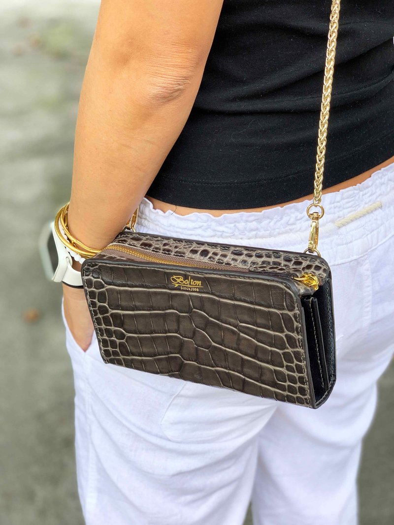 手工精品皮件 鳄鱼压纹L型链带钱包/斜背包/侧背包 -现货 - 侧背包/斜挎包 - 真皮 