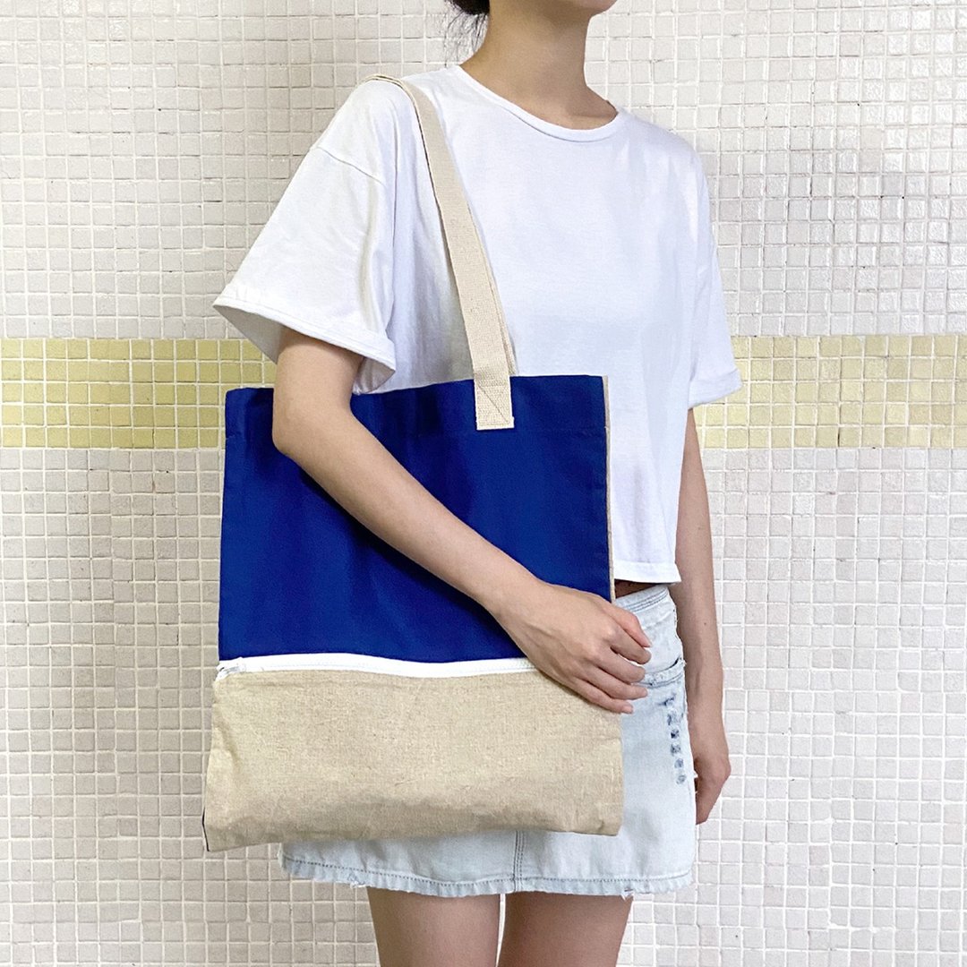 随时扩大容量, 可调教3个尺寸, 多款蓝色布袋, 全人手制Tote Bag - 侧背包/斜挎包 - 棉 蓝色