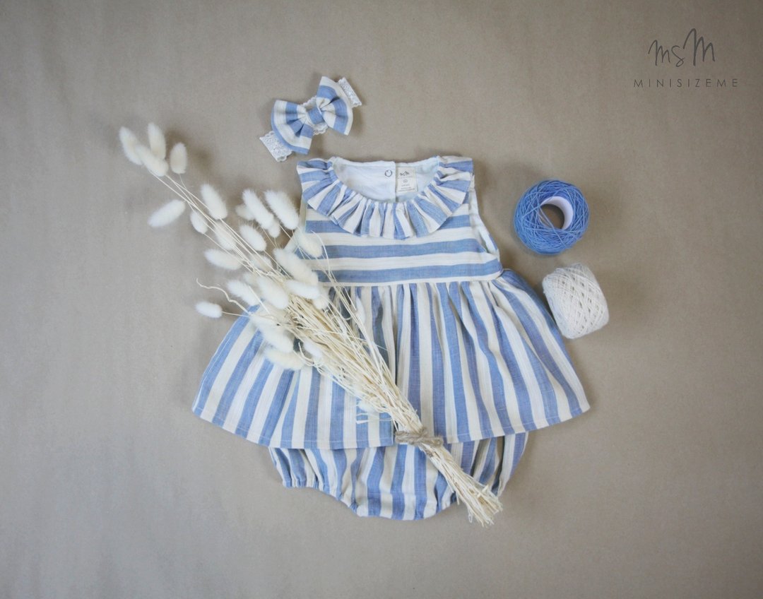 Way of love  Girl Dress Hand Woven Cotton 100%, Natural Dyed - 洋装/连衣裙 - 棉 蓝色