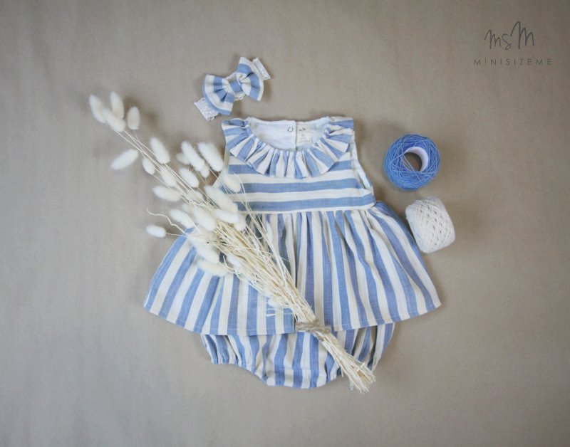 Way of love  Girl Dress Hand Woven Cotton 100%, Natural Dyed - 洋装/连衣裙 - 棉．麻 蓝色