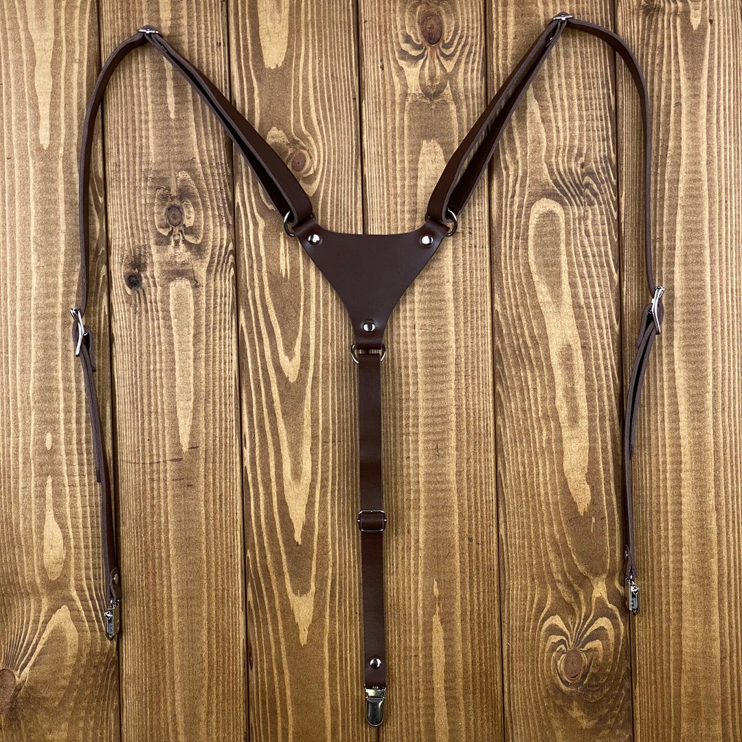 Men Suspenders, Adjustable Personalized Leather Suspenders, Handmade Suspenders, - 其他 - 真皮 咖啡色