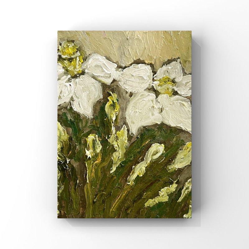 原创水仙花艺术水仙花油画白色黄色绿色花卉墙艺术 - 海报/装饰画/版画 - 其他材质 卡其色