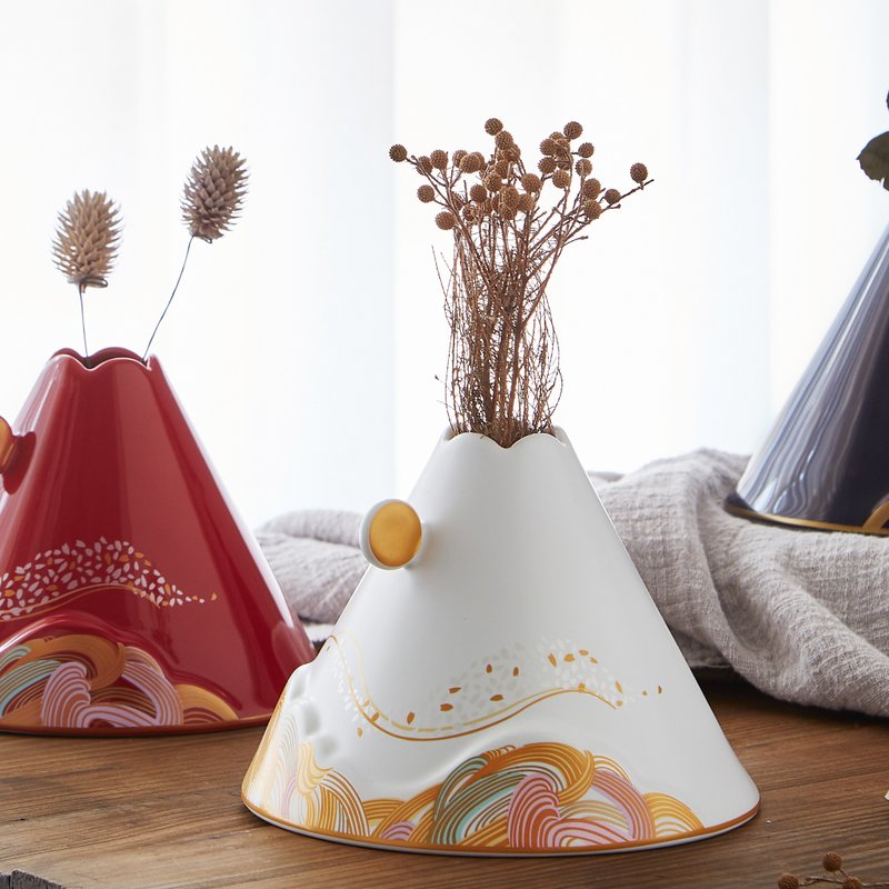 日本浮世绘 浮世幻境花瓶(白)-富士山 |陶瓷花瓶 - 花瓶/陶器 - 瓷 白色