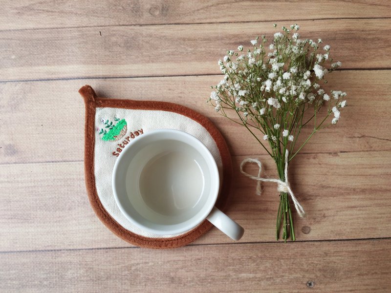 日子杯垫-Saturday 星期六 - 杯垫 - 棉．麻 绿色