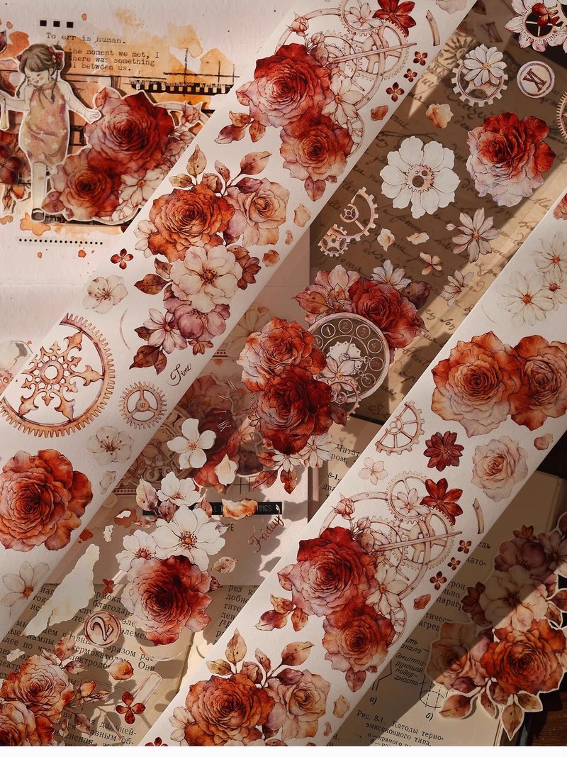 花语时光 复古大花卉 PET 和纸胶带 手帐拼贴 - 纸胶带 - 其他材质 红色