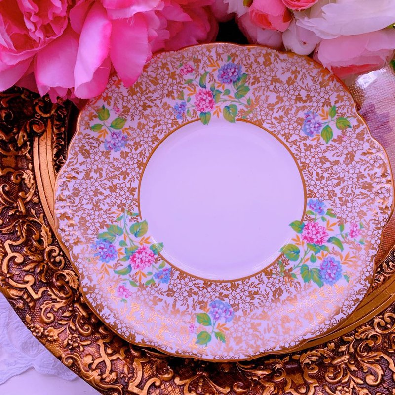 英国制骨瓷1950年花卉手绘绣球花图腾蛋糕盘 点心盘 库存品 - 盘子/餐盘/盘架 - 瓷 多色