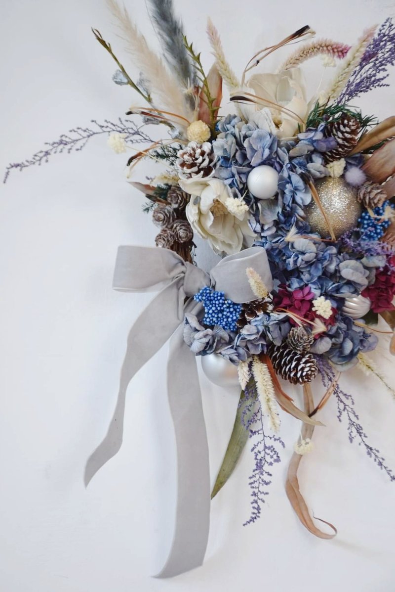 蓝紫色古典绣球圣诞花圈 - 干燥花/捧花 - 植物．花 