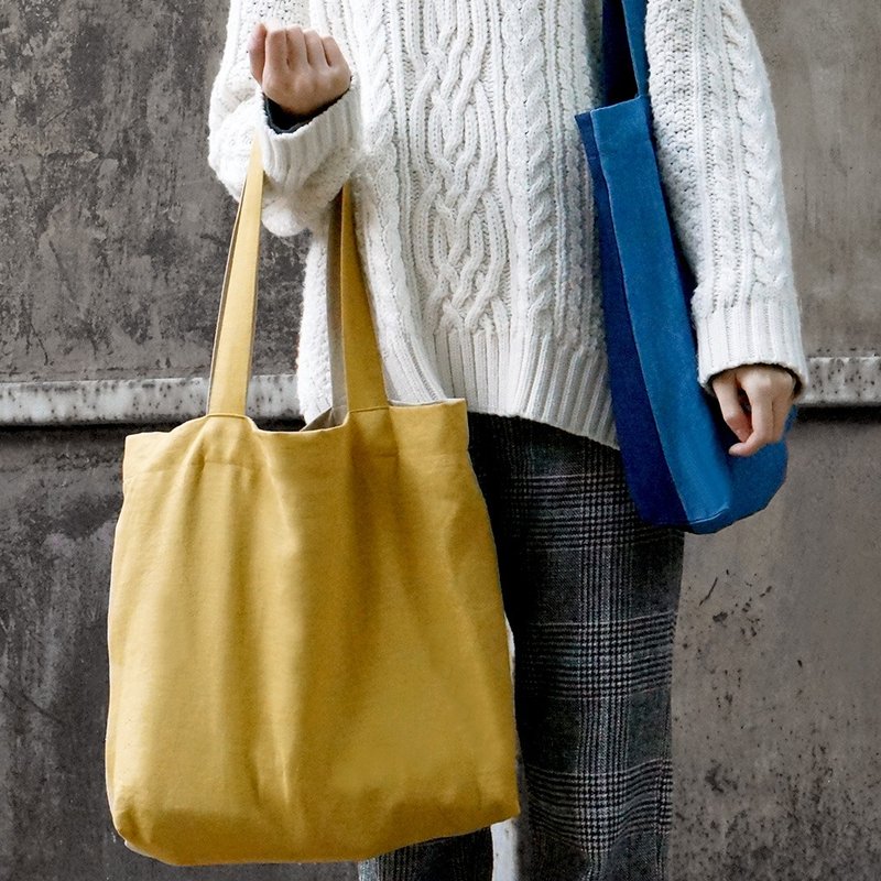 草木染森女系文艺复古男女手提撞色亚麻环保袋布袋手提袋圣诞礼物 - 手提包/手提袋 - 棉．麻 黄色
