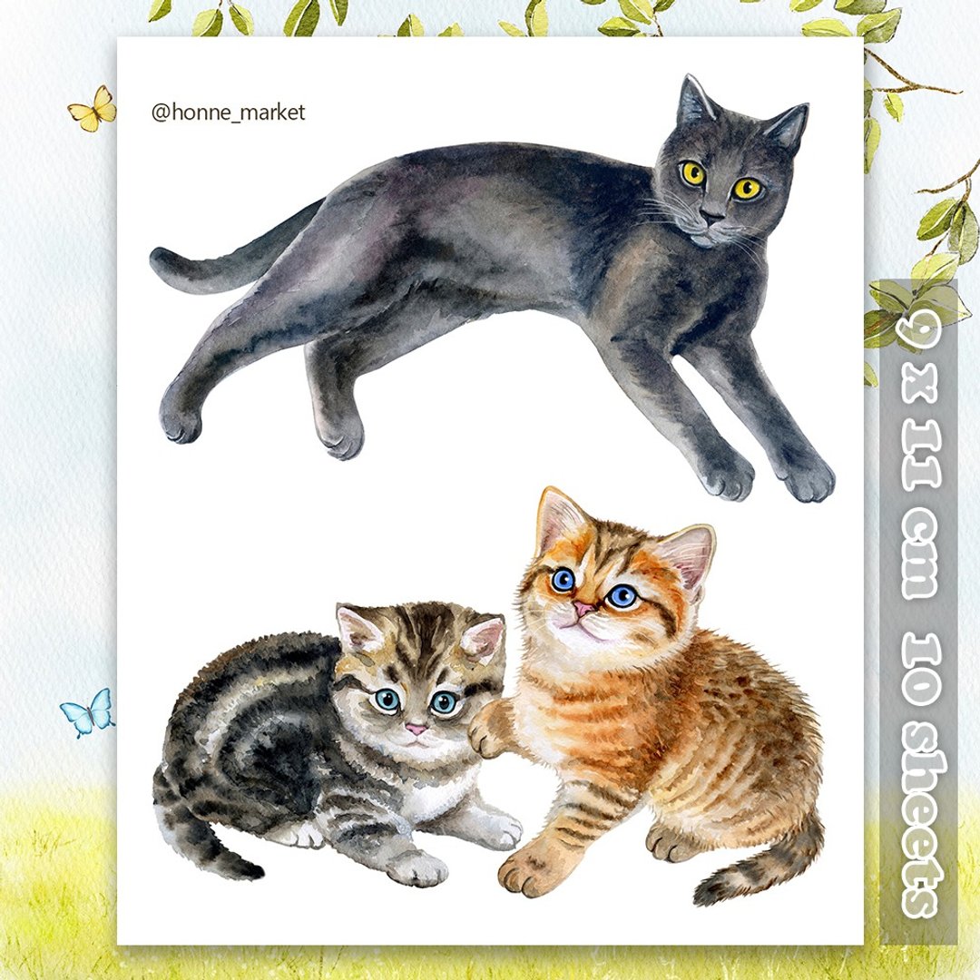 Trio Cat 2 (honne market) - 贴纸 - 纸 多色
