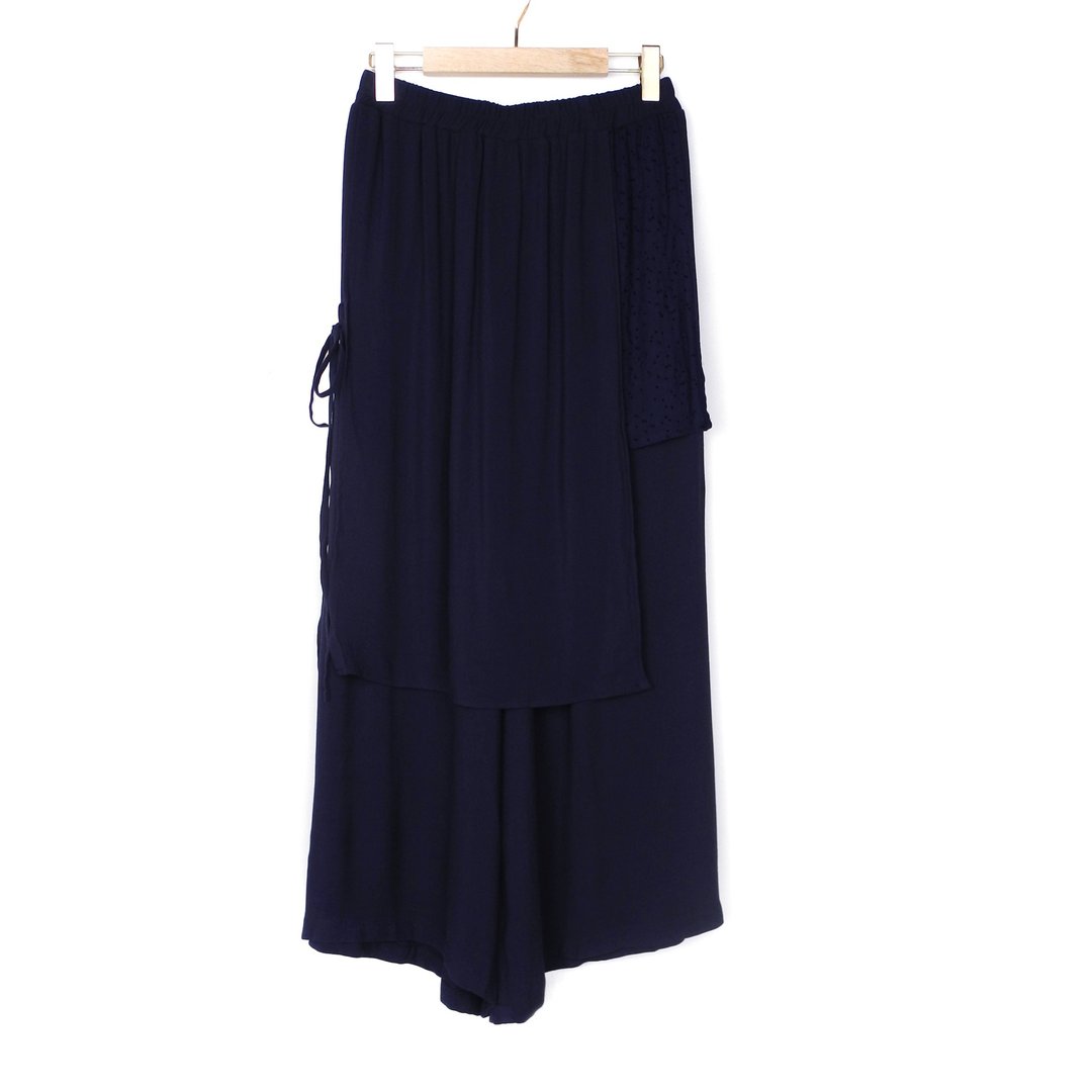 蓝 -侧绑带拼色裤裙 #T2249 - 女装长裤 - 棉 蓝色