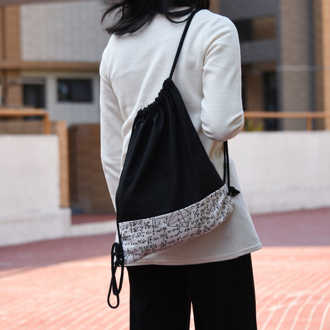 束口后背包/束绳包/束口袋 ~ 数学方程式(B214) RS - 束口袋双肩包 - 棉 黑色