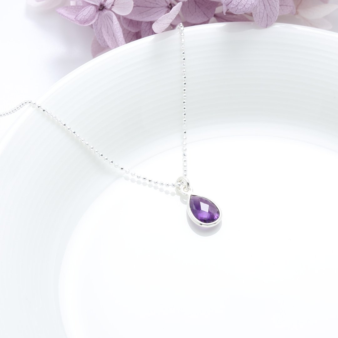 【Angel & Me】水滴 紫水晶  Amethyst s925 纯银项链 母亲节礼物 - 项链 - 纯银 紫色