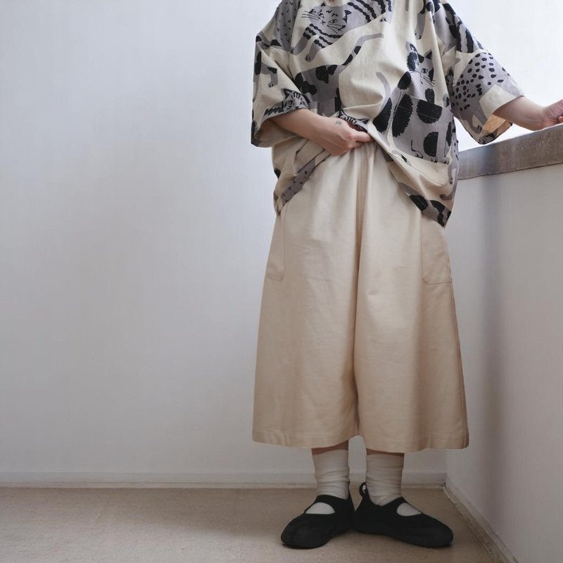 香草籽籽厚磅低档裤裙 - 女装长裤 - 棉．麻 白色