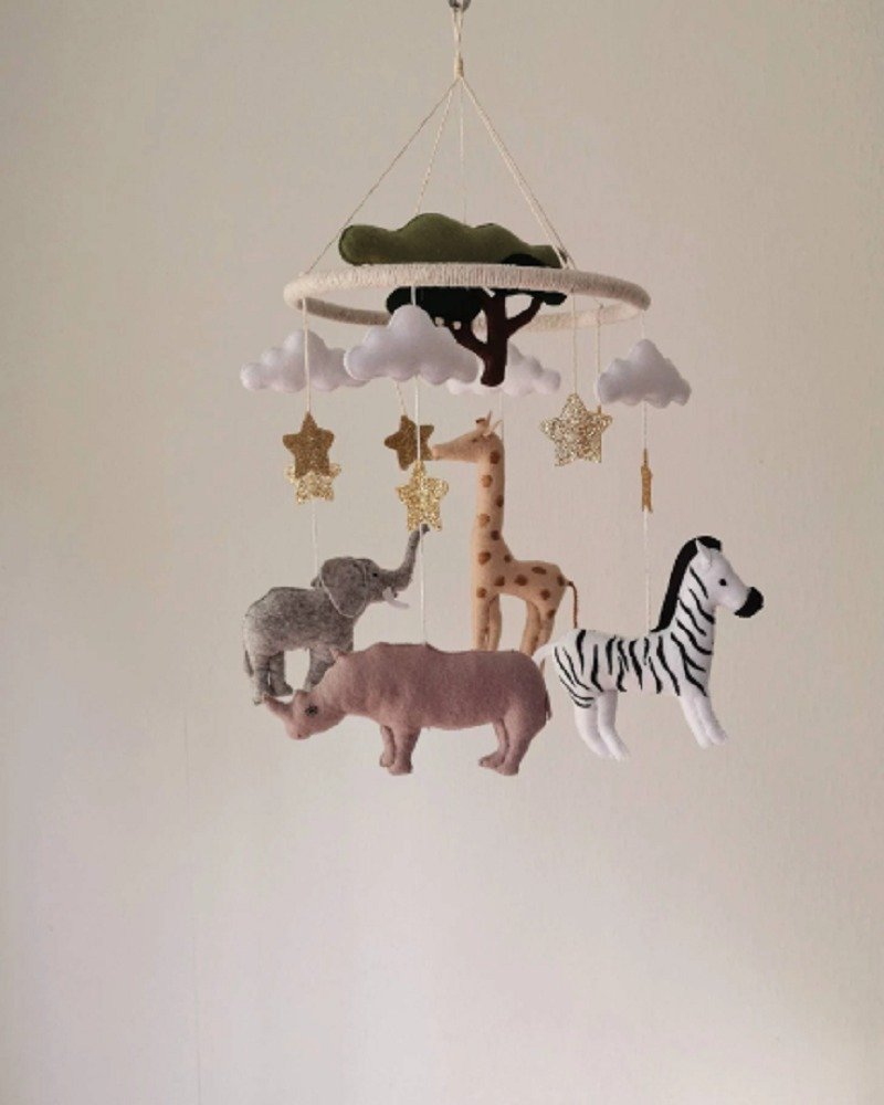 Jungle theme baby mobile, Safari mobile, crib mobile, Neutral mobile - 玩具/玩偶 - 环保材料 绿色
