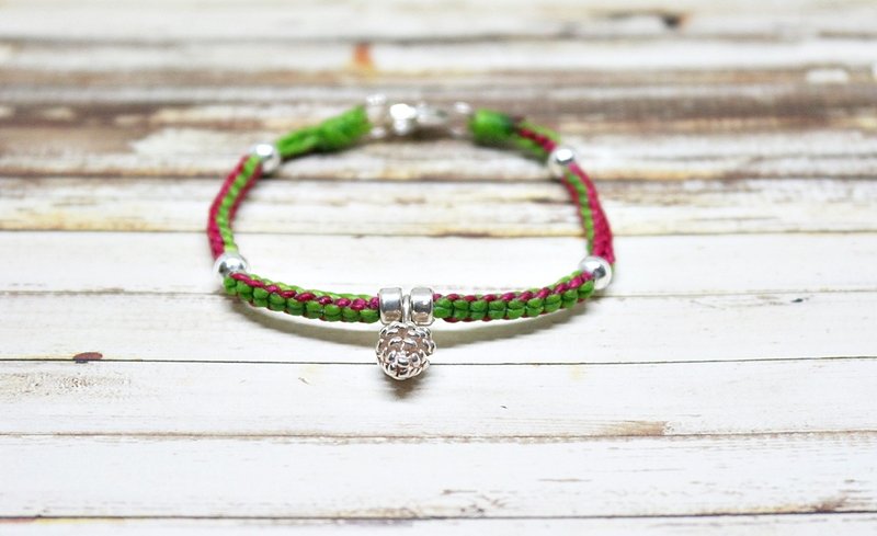 手编蚕丝蜡线X银饰_松果季节 //可以自选颜色//  #圣诞礼 - 手链/手环 - 蜡 绿色