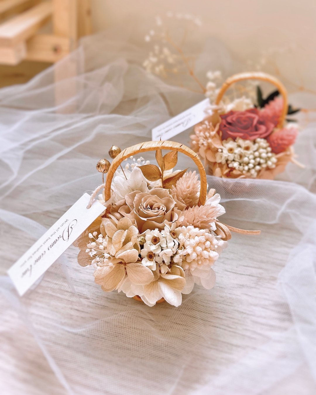永生迷你花篮 l 共7款 日本玫瑰 永生花篮  干燥花篮 干燥花 - 干燥花/捧花 - 植物．花 多色