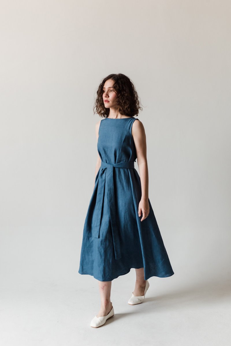 Linen dress/ Summer Bridesmaid dress/ Party dress - *Custom your color* - 洋装/连衣裙 - 亚麻 蓝色