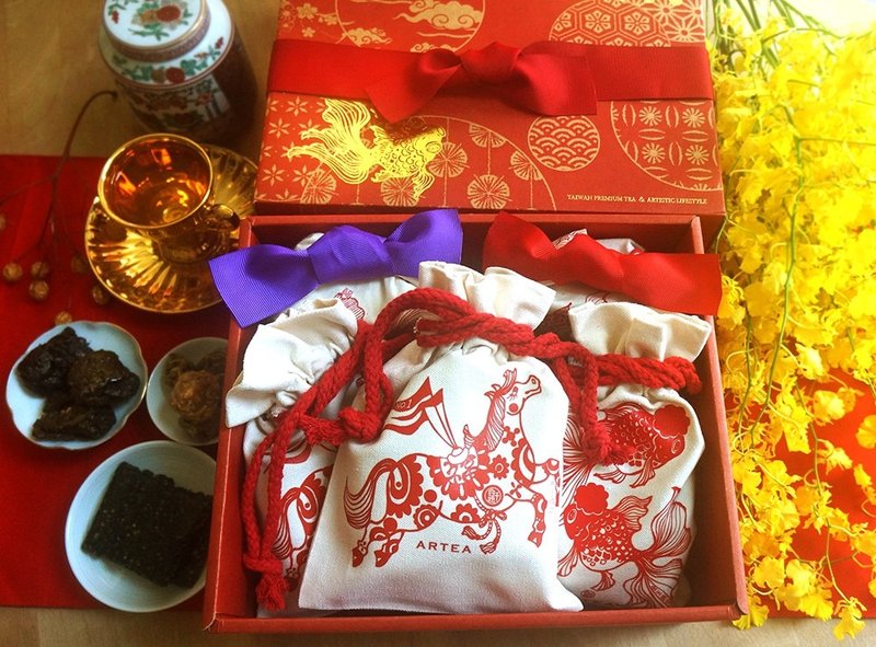 2026新年礼盒马【马上亨通。 金玉满堂 】2款好茶+3款人气茶 - 茶 - 棉．麻 红色