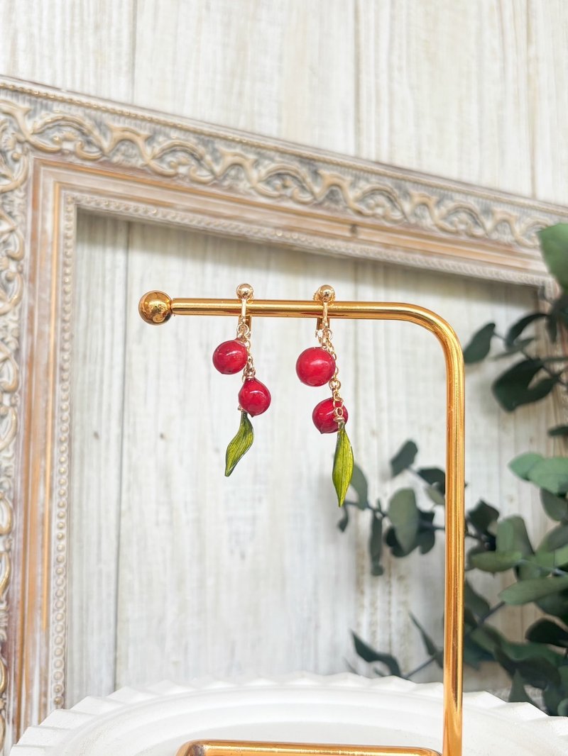 捕捉真实南天的耳夹2 - 耳环/耳夹 - 其他材质 红色